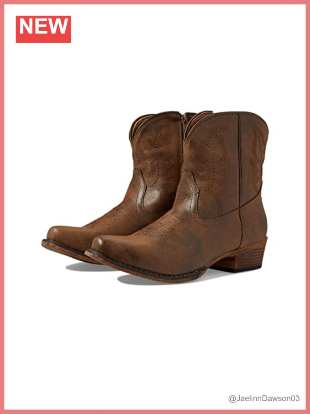 Western Faux Leather Mid-Calf Boots Pointed Toe Block Heel 7In Shaft